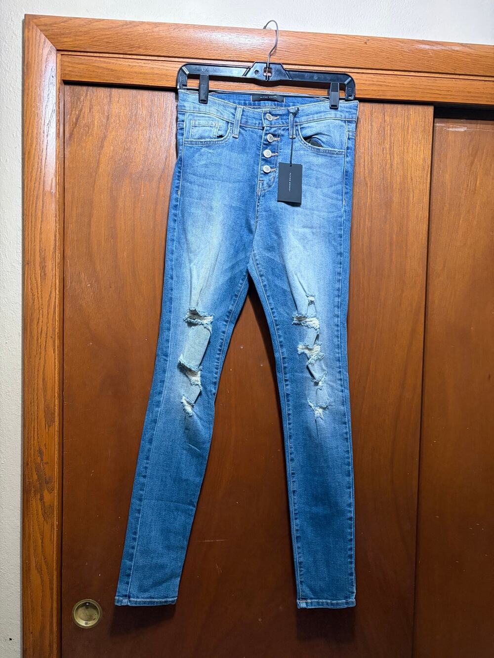 NWT Flying Monkey Jeans Womens 27 Blue Distressed Skinny Button Fly High Rise